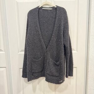 Raquel Allegra Knit‎ Cardigan Charcoal Gray Distressed Grunge Bohemian Womens 0